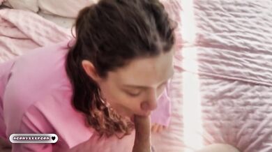 My girlfriend takes a shower then deepthroats my cock until I cum in her mouth