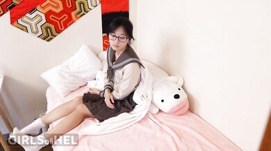 Asian schoolgirl gets spanked duct taped and wrecked by a magic wand