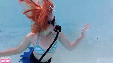 Nami's boiling redhead strip tease underwater fucked by dildo
