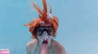 Nami's boiling redhead strip tease underwater fucked by dildo