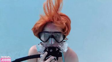 Nami's boiling redhead strip tease underwater fucked by dildo