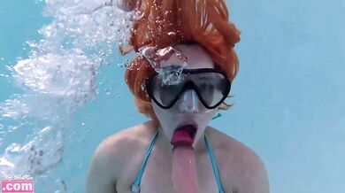 Nami's boiling redhead strip tease underwater fucked by dildo