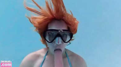 Nami's boiling redhead strip tease underwater fucked by dildo
