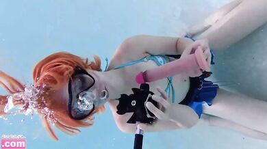 Nami's boiling redhead strip tease underwater fucked by dildo