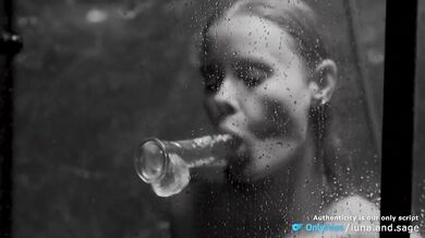 Blonde solo POV shower dildo ride climax wet pussy