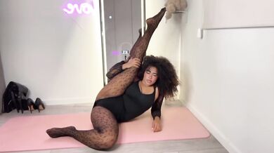 ebony goth girl gets stretched by her own yoga
