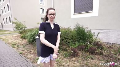 German glasses girl Ronya gets destroyed with big hard cock at casting