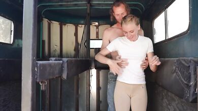 Petite blonde gets destroyed in trailer by horse trainer’s monster cumshot