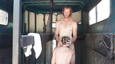 Petite blonde gets destroyed in trailer by horse trainer’s monster cumshot