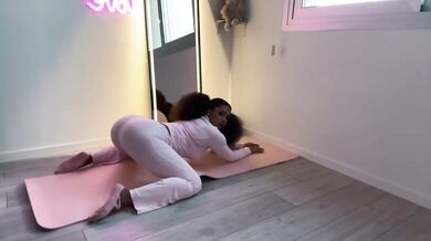 Ebony girl tight yoga debut begs for cock throbbing