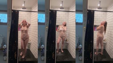 MILF shower masturbation gets messy at night time