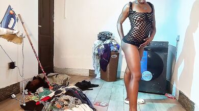 Ironing for her husband while he watches me my madam is out ebony striptease solo cheating husband black girl