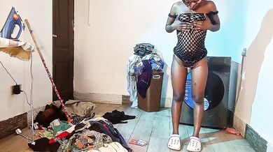 Ironing for her husband while he watches me my madam is out ebony striptease solo cheating husband black girl