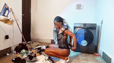 Ironing for her husband while he watches me my madam is out ebony striptease solo cheating husband black girl