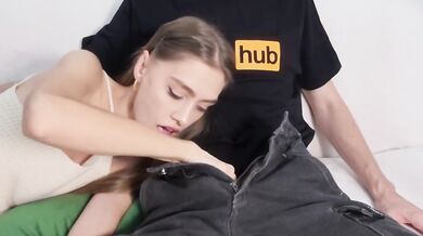 TikTok blonde deepthroats big dick until she gags and swallows deep