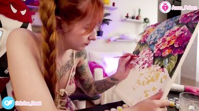 Ginger teen solo art session ruined by cum covered tease