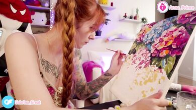 Ginger teen solo art session ruined by cum covered tease
