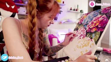 Ginger teen solo art session ruined by cum covered tease