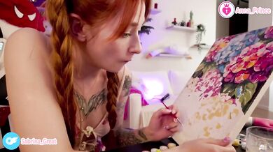 Ginger teen solo art session ruined by cum covered tease