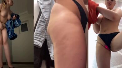 Blonde virgin 18 year old masturbates alone on stairwell caught flashing big natural tits