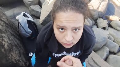 Thick curvy BBW suck big cock in public blows deep throat then gushes cumload in mouth