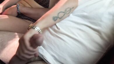 Hot MILF jerks me off on a crowded bus while her husband watches