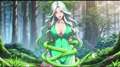 Sensual vines squeeze her big boobs and hips in raw hentai fuck