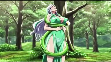 Sensual vines squeeze her big boobs and hips in raw hentai fuck