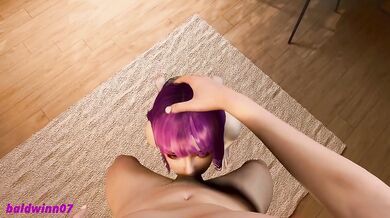 Purple Haired Petite Girl Blowjob Then Doggy Gets Creampie