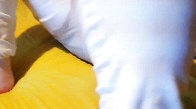 Bedwetting in white jeans gets her soaked alone and lazy