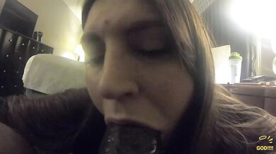 BBC white girl deepthroat cum buckets on bbw sloppy lips