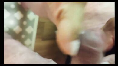 Big cock crushed by feet while handjob cum drips down her tits