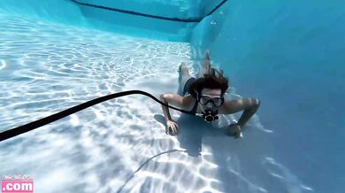 Barefoot teen scuba tank solo rolling girl under water fit challenge