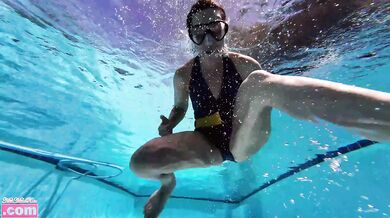 Barefoot teen scuba tank solo rolling girl under water fit challenge