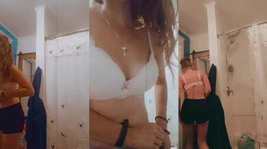 Brunette strips while eating cereal before shower