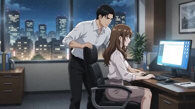 Late night office fantasy destroyed by juicy futanari anal gangbang