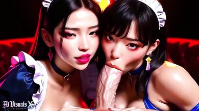 Asian maids destroy your cock while wife works overwatch AI blowjob POV