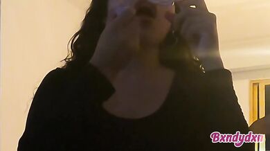 My boyfriend's cum ready girlfriend sucks his thick dick alone on the sofa
