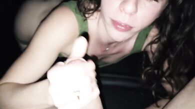 She sucks his huge dick in the car while everyone stares