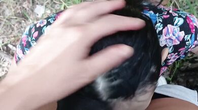 Brunette gets pussy eating and cum in mouth deep in the woods dirty talk