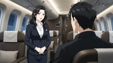 Futanari flight attendant bred hard in the sky loud moaning squirt