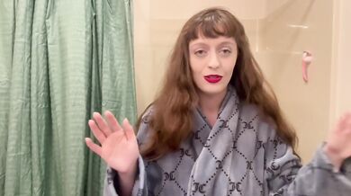 GRWM before my shower with a hot skinny brunette getting sloppy