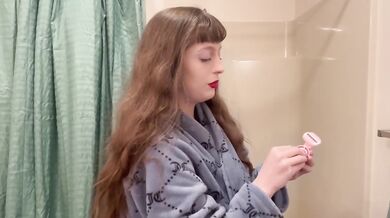 GRWM before my shower with a hot skinny brunette getting sloppy