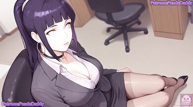 Naruto Shippuden Boss Hinata Hyuga deepthroat blowjob in office hentai