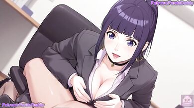 Naruto Shippuden Boss Hinata Hyuga deepthroat blowjob in office hentai