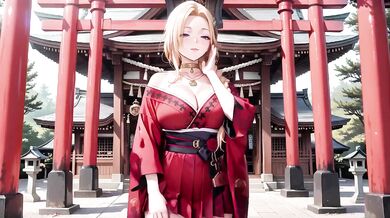 Blonde Miko’s Forbidden Shrine Prayer High-Slit Hakama Drips Under Goddess’s Wet Gaze