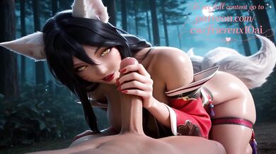 Ahri’s soft hands stroke her big tits in the forest until cumshot