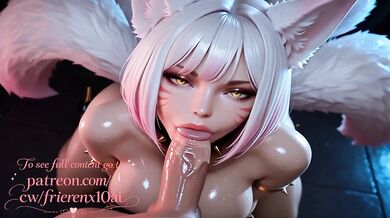 Ahri's white fox mouth gobbles thick cock until full on facial