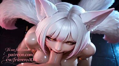 Ahri's white fox mouth gobbles thick cock until full on facial
