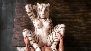 White Tigress Spread Gets Ravaged on Table by Big Cock
